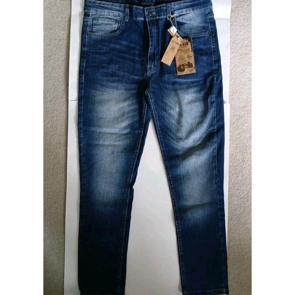 GS115 Men's Streetwear Urban Blue Jean Size 36 Distressed Medium Wash Zip Button